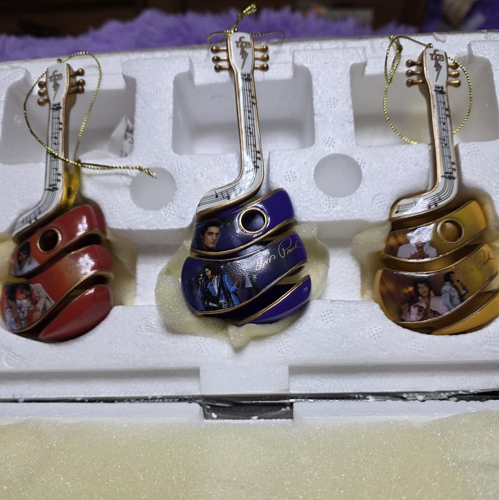 Bradford Exchange Elvis Presley Swirl Guitar Ornaments Set Of 6